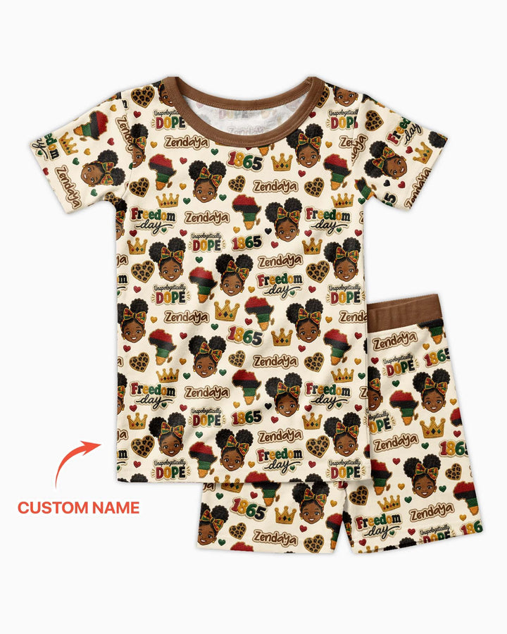 Custom Name Juneteenth Unapologetically Dope Bamboo Two Piece Short Sleeve Shorts Pajama Set