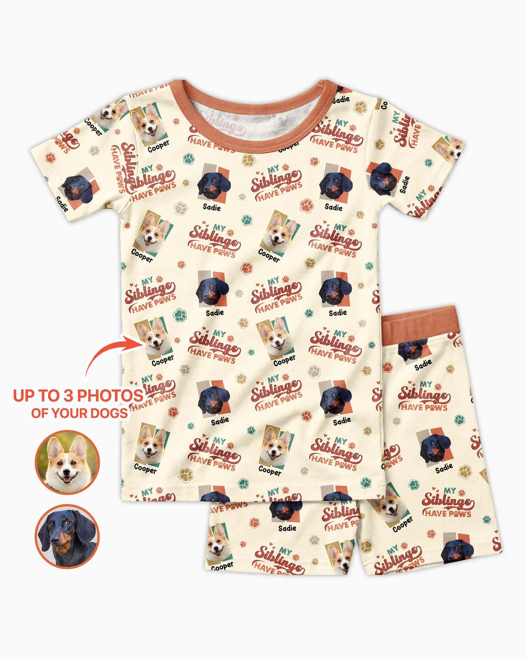 Custom Dog Photos "My Siblings Have Paws" Bamboo Two Piece Short Sleeve Shorts Pajama Set