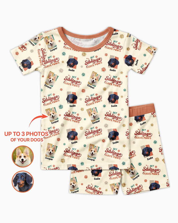 Custom Dog Photos "My Siblings Have Paws" Bamboo Two Piece Short Sleeve Shorts Pajama Set