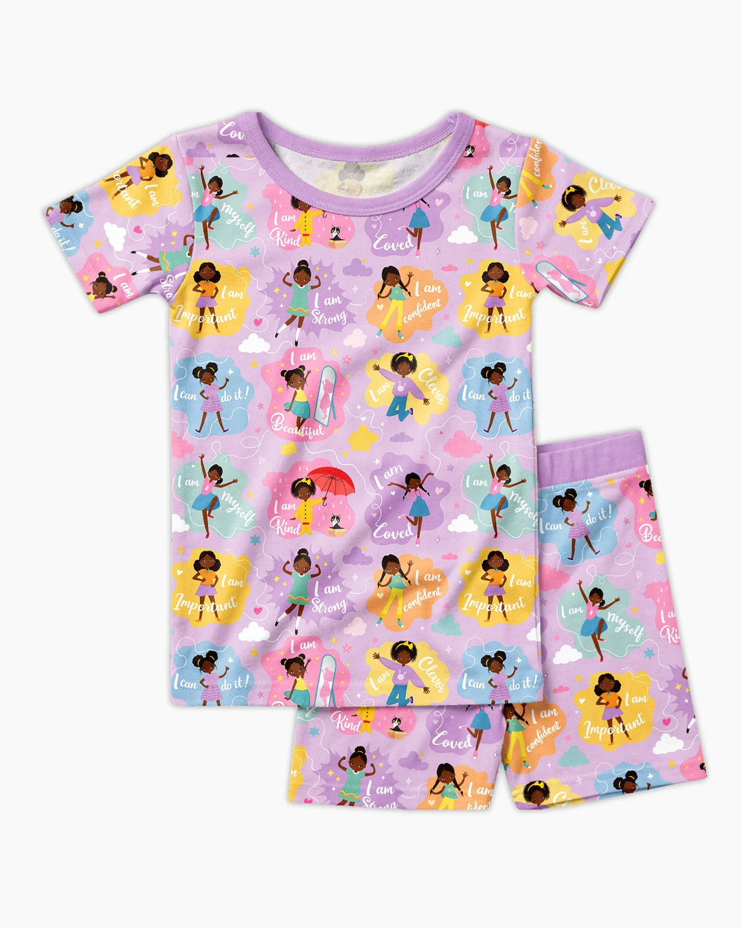 African American Girl I Am Loved Bamboo Two Piece Short Sleeve Shorts Pajama Set