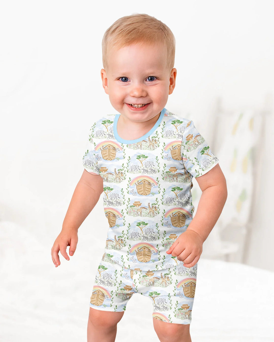 Noah And The Ark Bamboo Two Piece Short Sleeve Shorts Pajama Set
