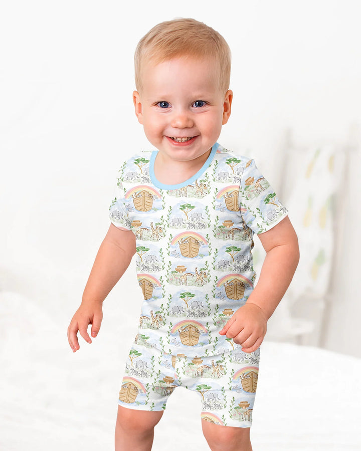Noah And The Ark Bamboo Two Piece Short Sleeve Shorts Pajama Set