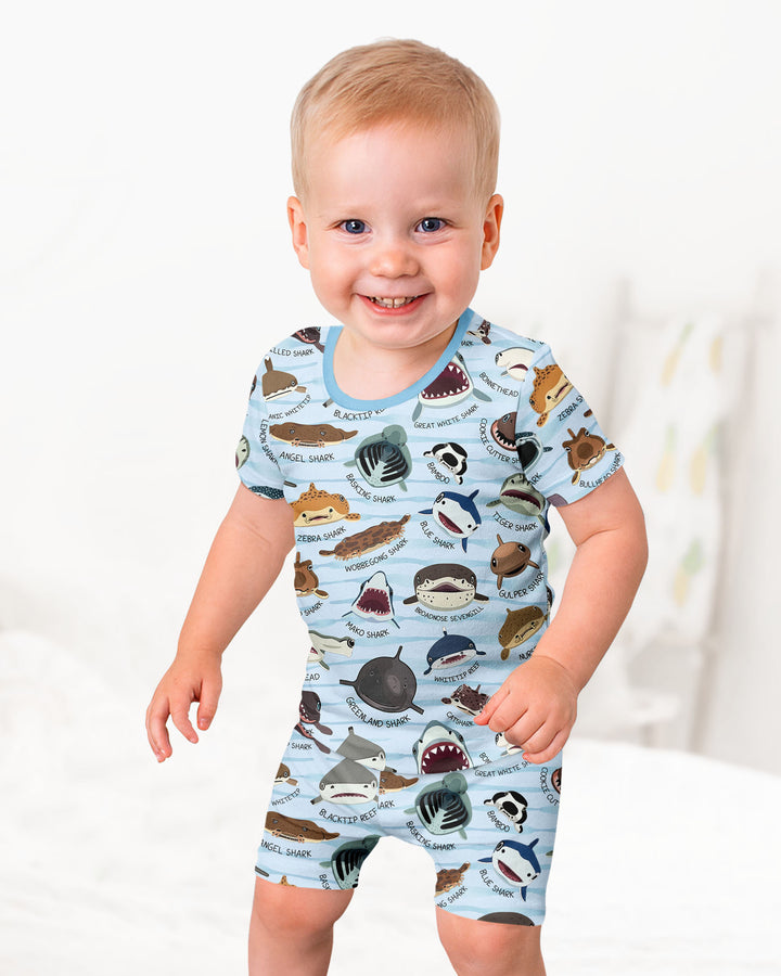 Shark Faces Bamboo Two Piece Short Sleeve Shorts Pajama Set