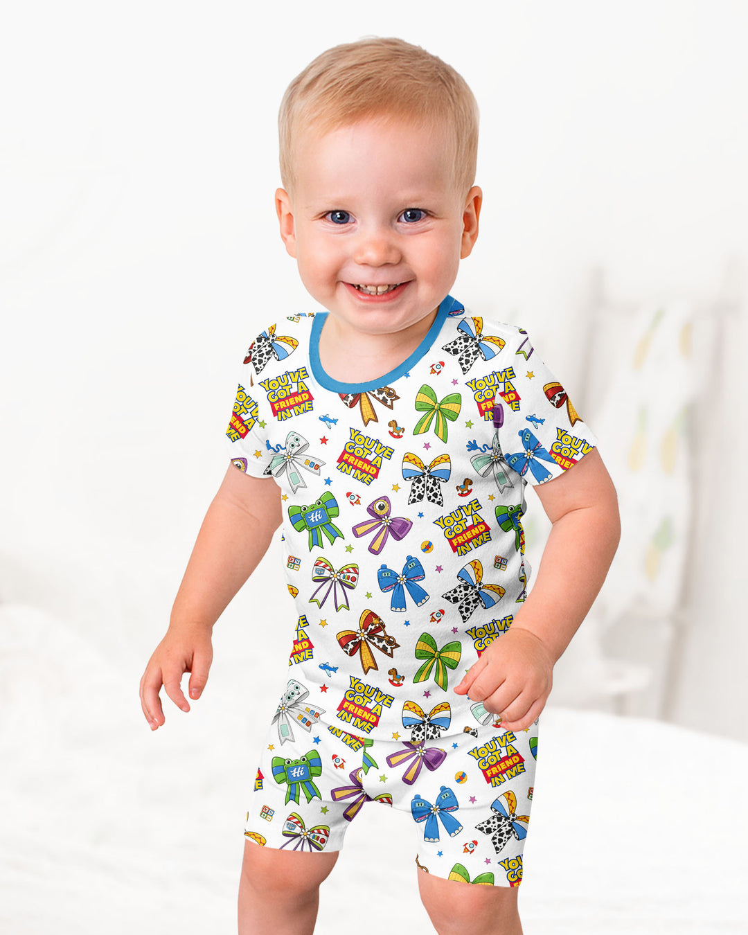 Magical Mirror Bow Bamboo Two Piece Short Sleeve Shorts Pajama Set