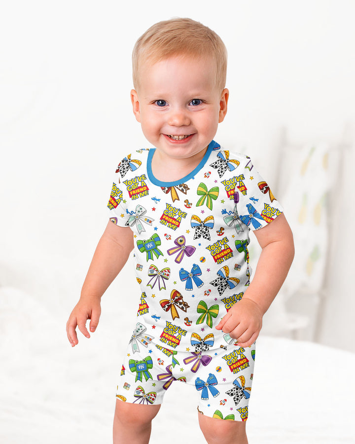 Magical Mirror Bow Bamboo Two Piece Short Sleeve Shorts Pajama Set
