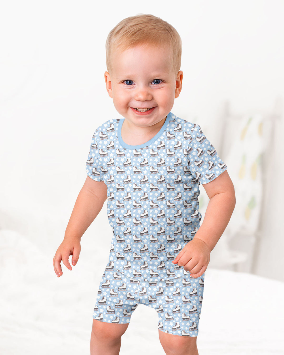 Ice Skating Bamboo Two Piece Short Sleeve Shorts Pajama Set