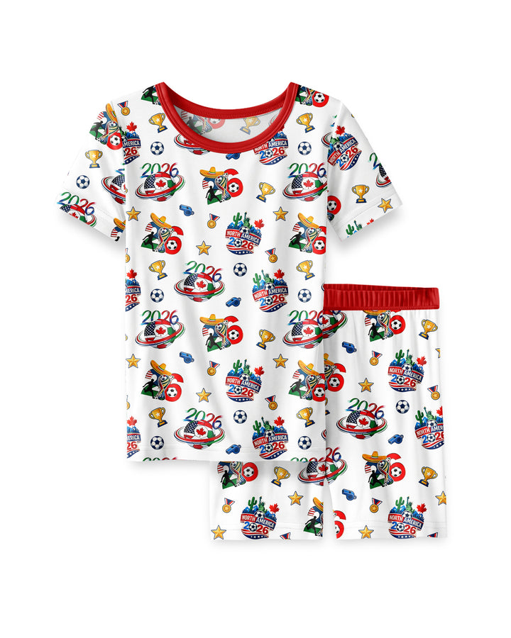 World Soccer North America 2026 Family Matching Bamboo Two Piece Short Sleeve Shorts Pajama Set