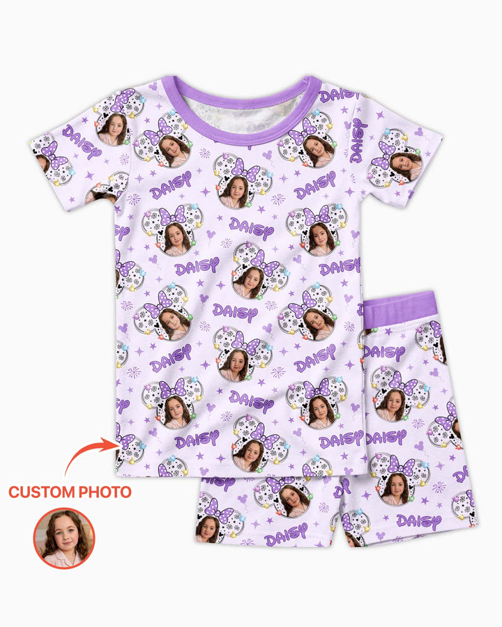 Custom Photo Little Princess Bamboo Two Piece Short Sleeve Shorts Pajama Set