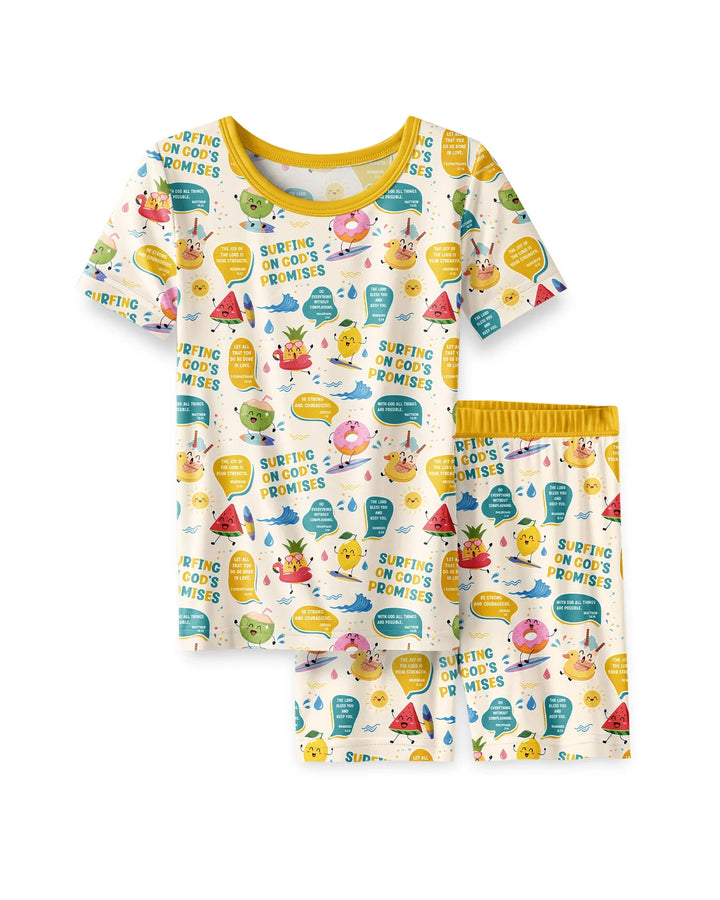Summer Fruits Surfing On God's Promises Bamboo Two Piece Short Sleeve Shorts Pajama Set