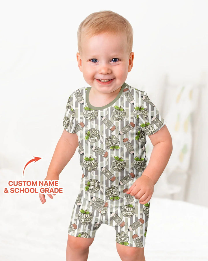 Custom Name Camo Apple Days Bamboo Two Piece Short Sleeve Shorts Pajama Set