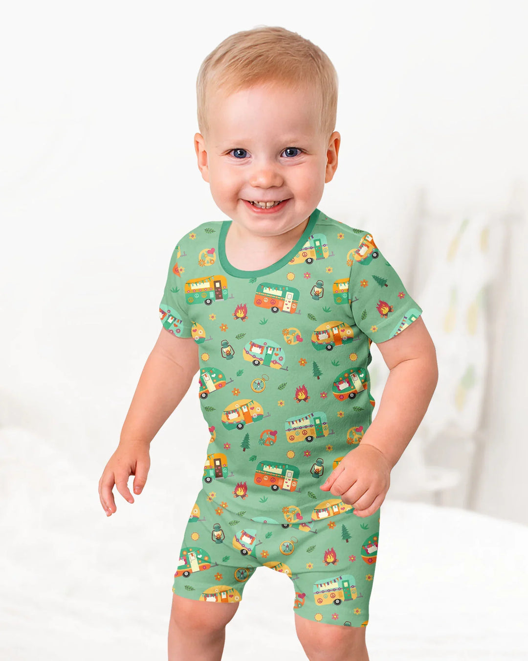 Happy Little Camper Bamboo Two Piece Short Sleeve Shorts Pajama Set