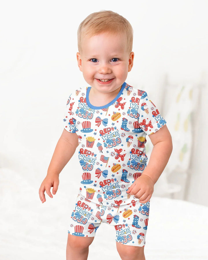 Red White & 250 Bamboo Two Piece Short Sleeve Shorts Pajama Set