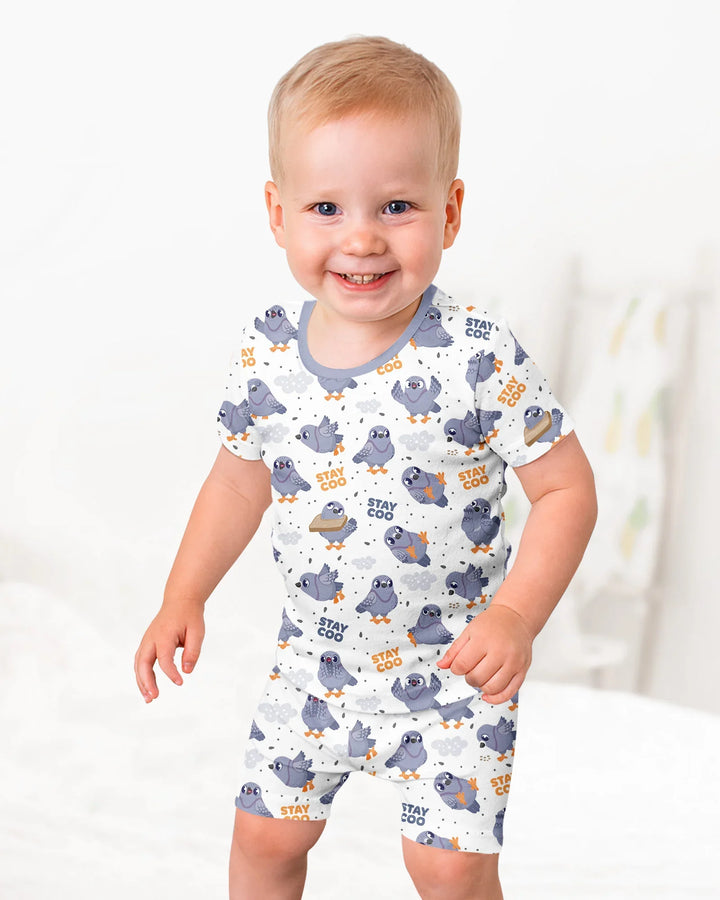 Pigeon Stay Coo Bamboo Two Piece Short Sleeve Shorts Pajama Set