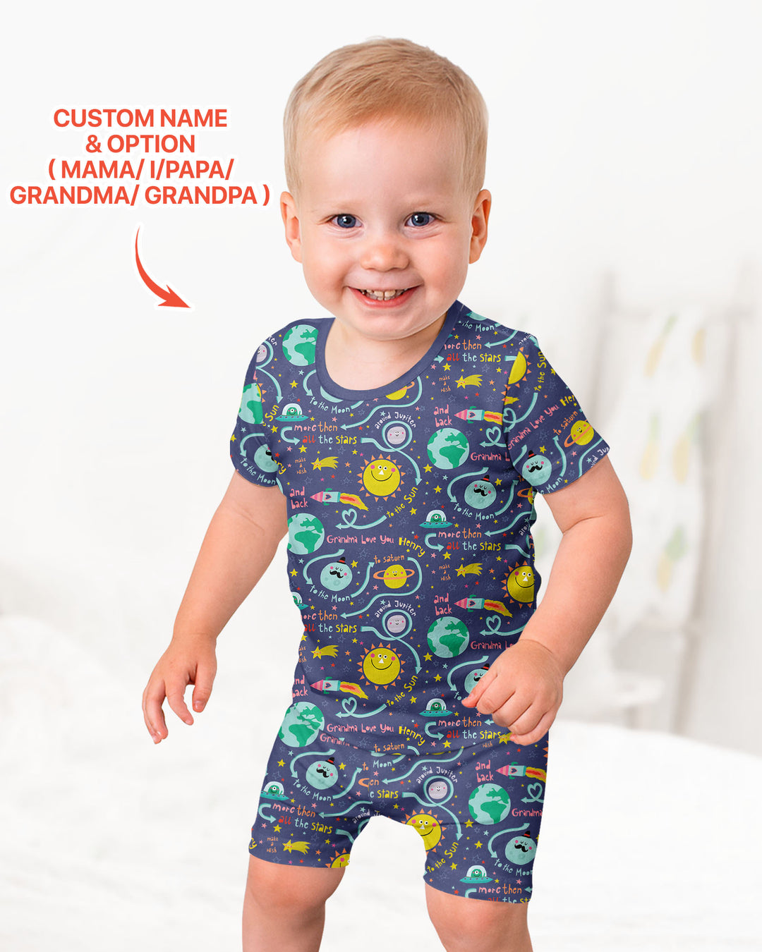 Love to the Moon and Back  Bamboo Two Piece Short Sleeve Shorts Pajama Set