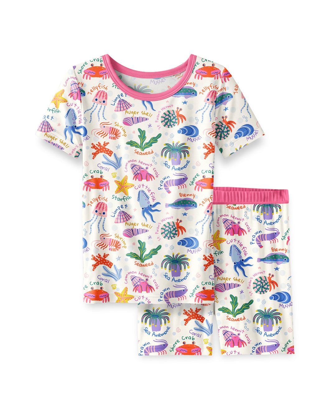 Conjunto de Pijama de Manga Corta y Pantalón Corto de Bambú "Amigos de la Piscina de Marea"