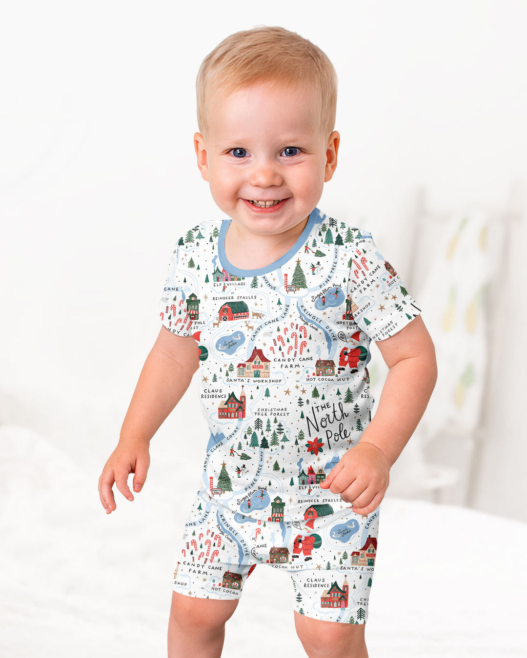 The North Pole Map Bamboo Two Piece Short Sleeve Shorts Pajama Set