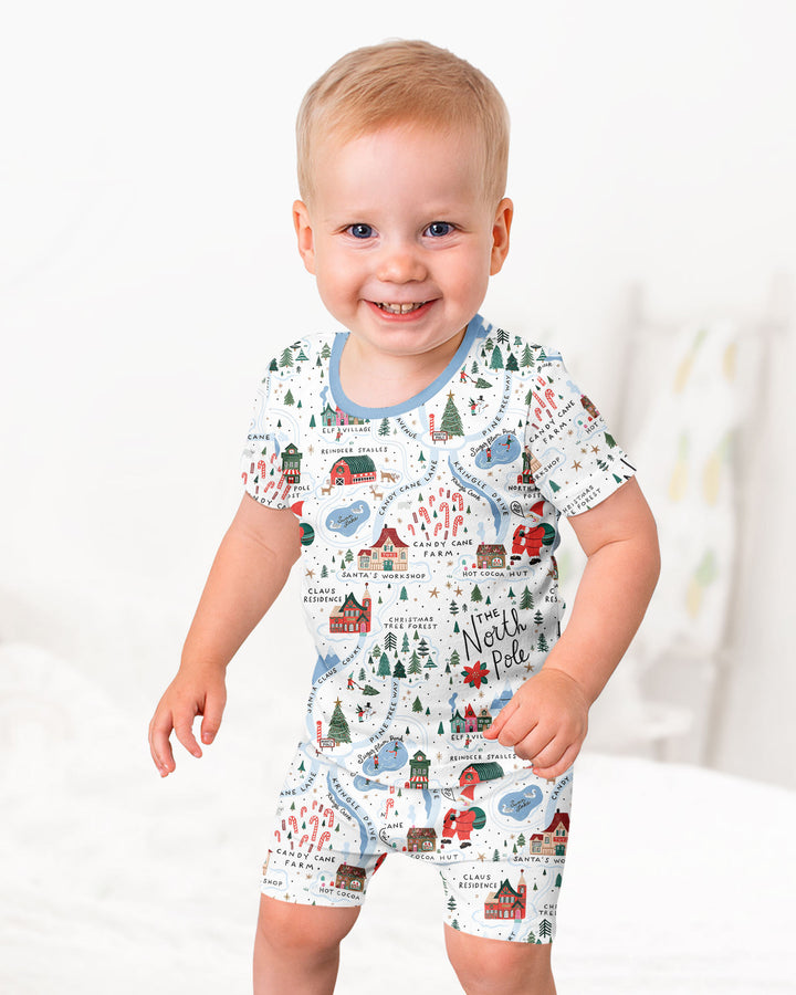 The North Pole Map Bamboo Two Piece Short Sleeve Shorts Pajama Set