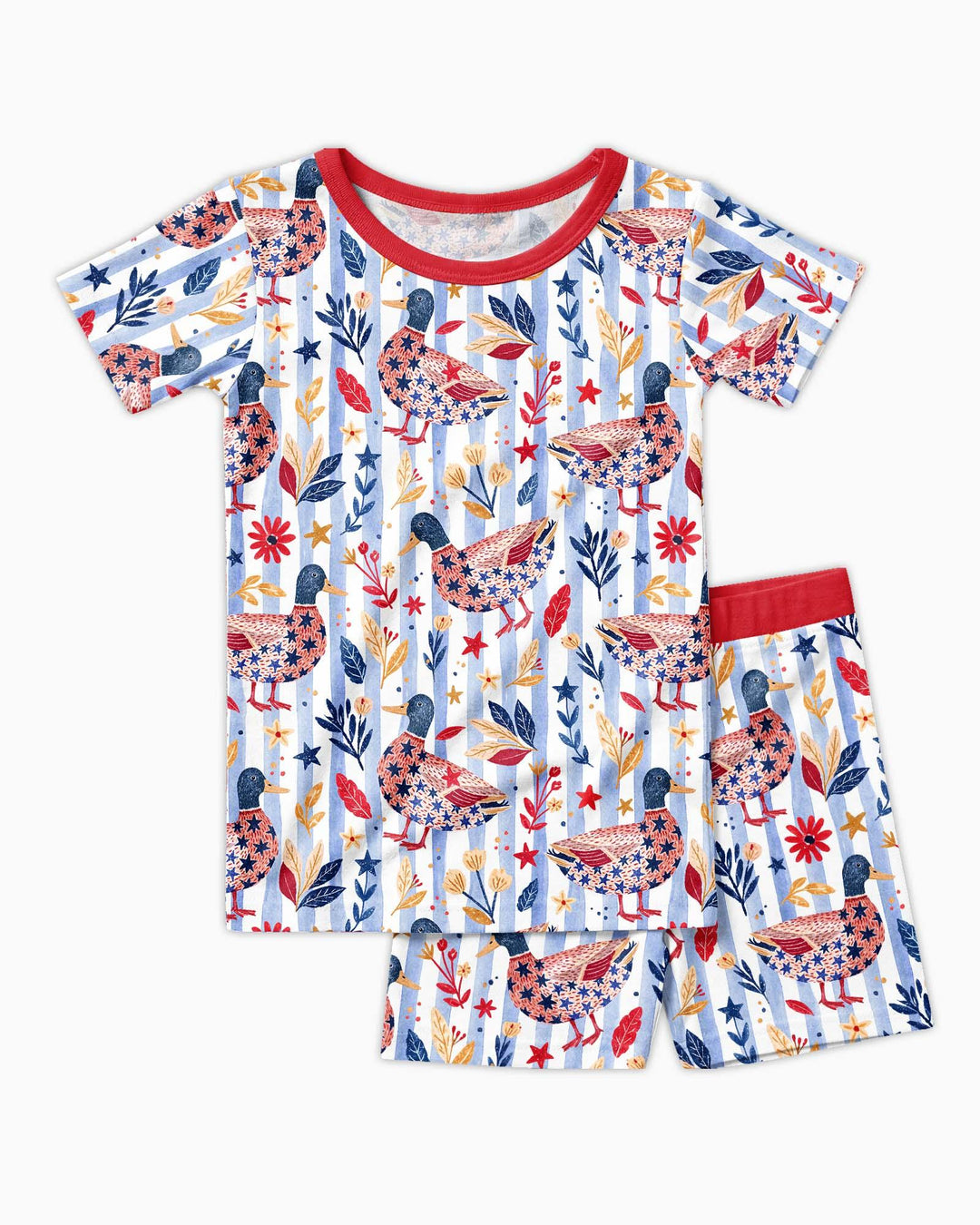 Patriotic Mallard Duck Bamboo Two Piece Short Sleeve Shorts Pajama Set
