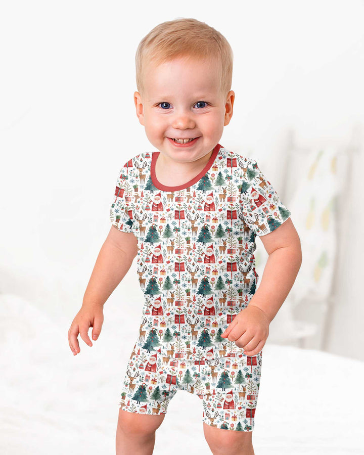 Christmas Tree Santa Bamboo Two Piece Short Sleeve Shorts Pajama Set