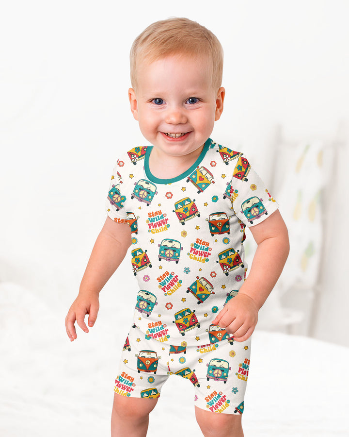 Stay Wild Flower Child Bamboo Two Piece Short Sleeve Shorts Pajama Set