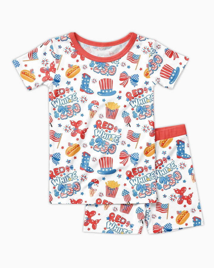 Red White & 250 Bamboo Two Piece Short Sleeve Shorts Pajama Set