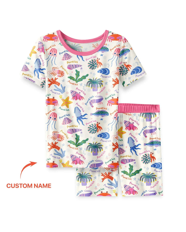 Tide Pool Pals Custom Name Bamboo Two Piece Short Sleeve Shorts Pajama Set