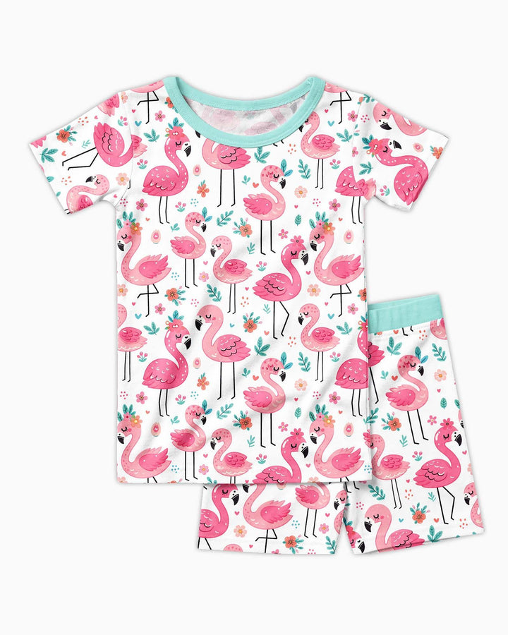 Hola, conjunto de pijama de dos piezas de manga corta y pantalón corto Flamingo Bamboo