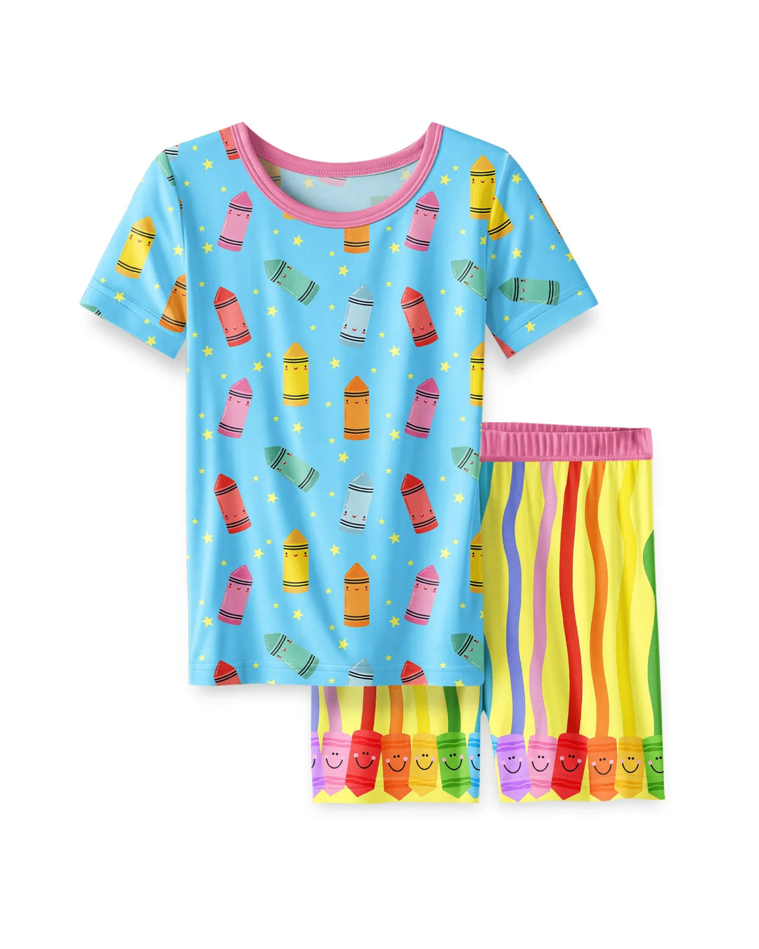 Happy Crayon Friends Bamboo Two Piece Short Sleeve Shorts Pajama Set