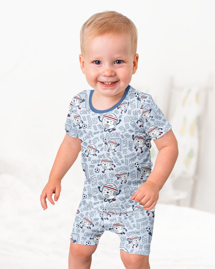 Happy Soccer Ball Family Matching Bamboo Two Piece Short Sleeve Shorts Pajama Set