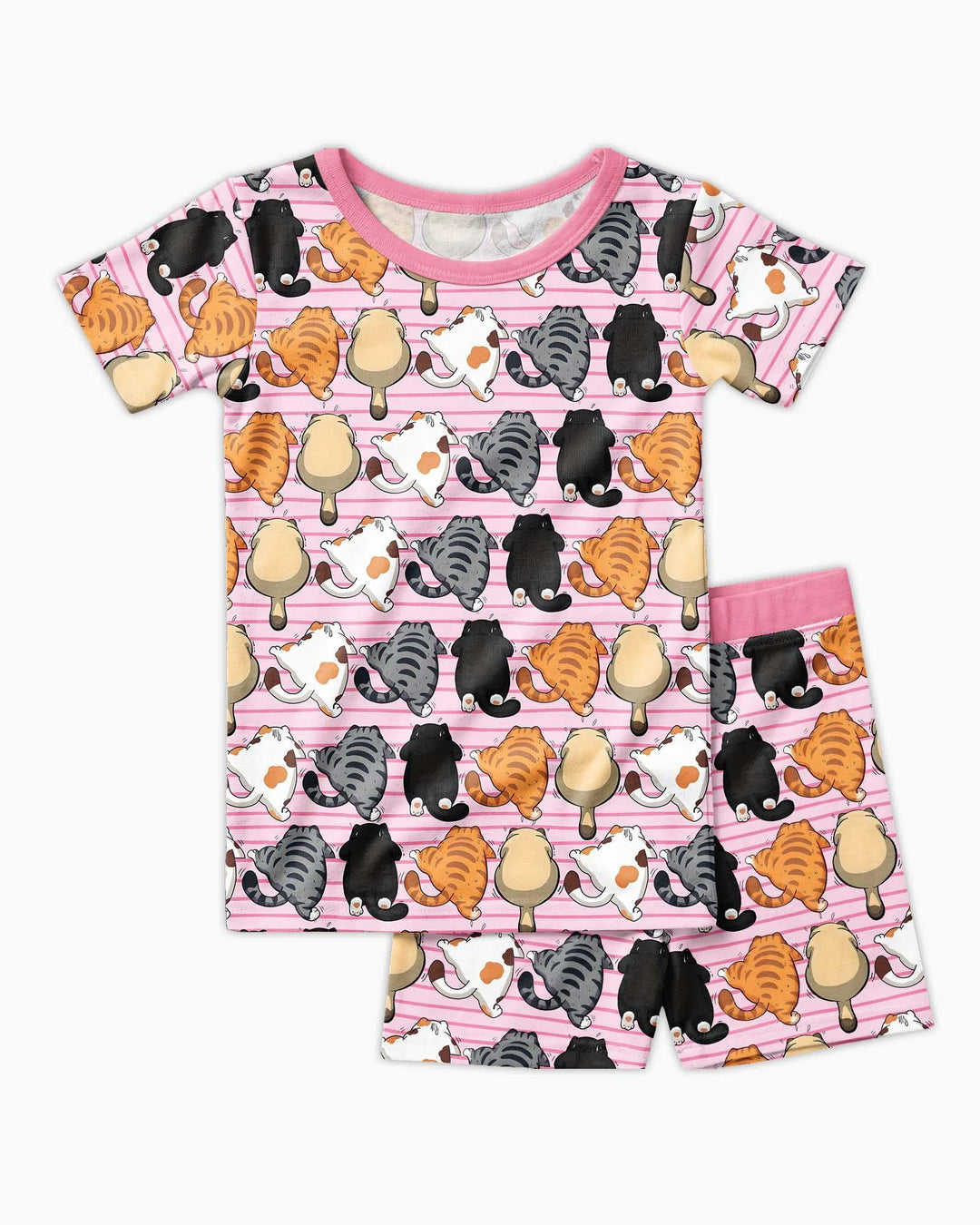 Funny Cat Butts Club Family Matching Bamboo Two Piece Short Sleeve Shorts Pajama Set