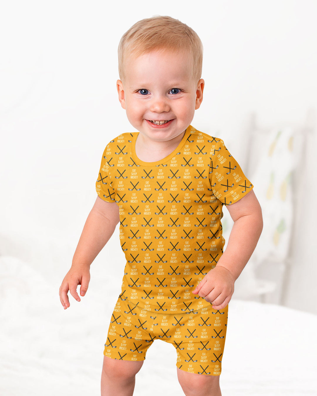 Eat Sleep Hockey Bamboo Two Piece Short Sleeve Shorts Pajama Set