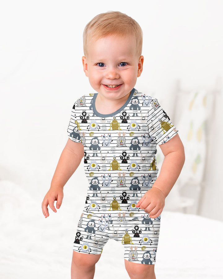 Playful Monster Friends Bamboo Two Piece Short Sleeve Shorts Pajama Set