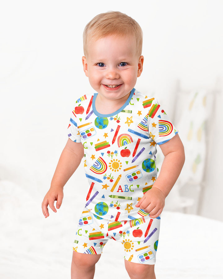 School Scribbles Bamboo Two Piece Short Sleeve Shorts Pajama Set