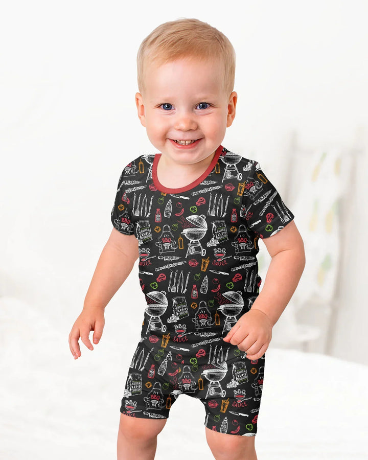 Backyard BBQ Party Family Matching Bamboo Two Piece Short Sleeve Shorts Pajama Set
