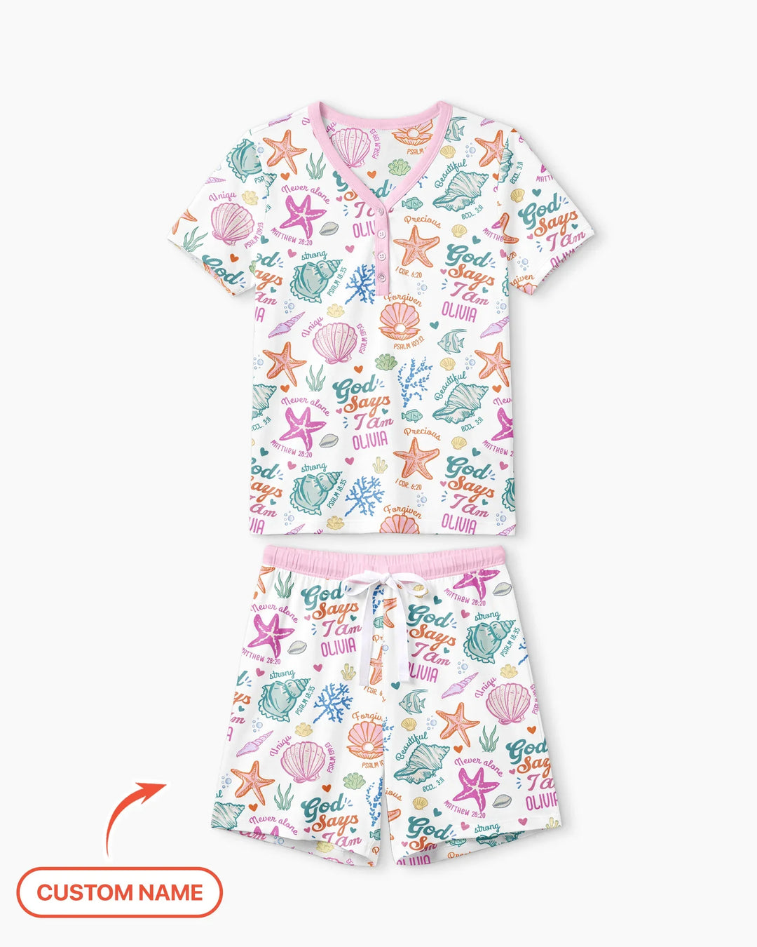 Coastal God Says I Am Custom Name Bamboo Women Short Sleeve Short Pajama Set