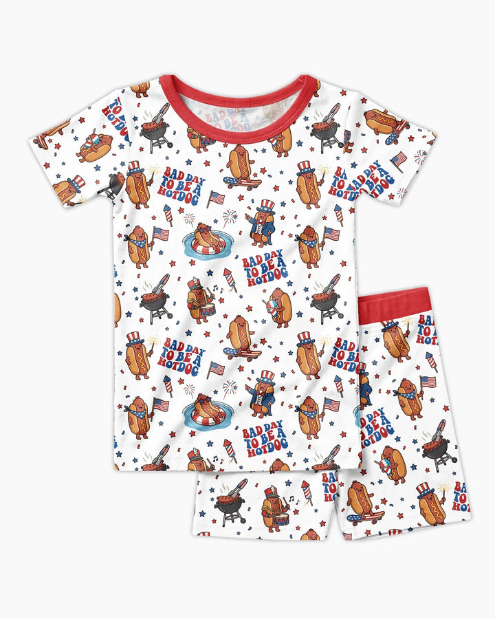 Hot Dog Patriotic Bamboo Two Piece Short Sleeve Shorts Pajama Set
