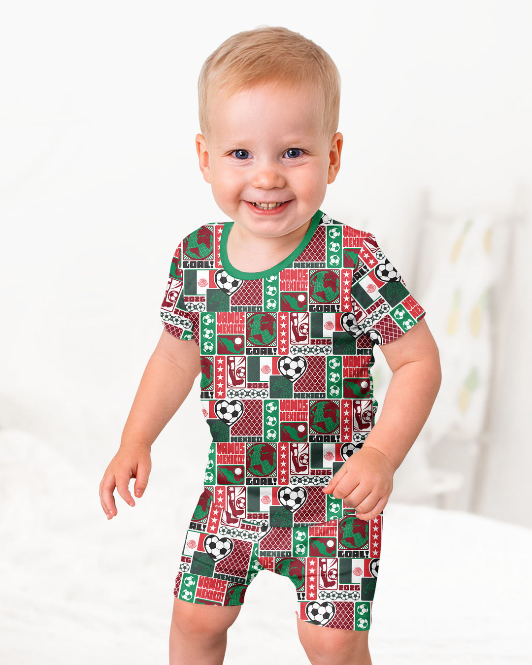 World Soccer Vamos Mexico Bamboo Two Piece Short Sleeve Shorts Pajama Set