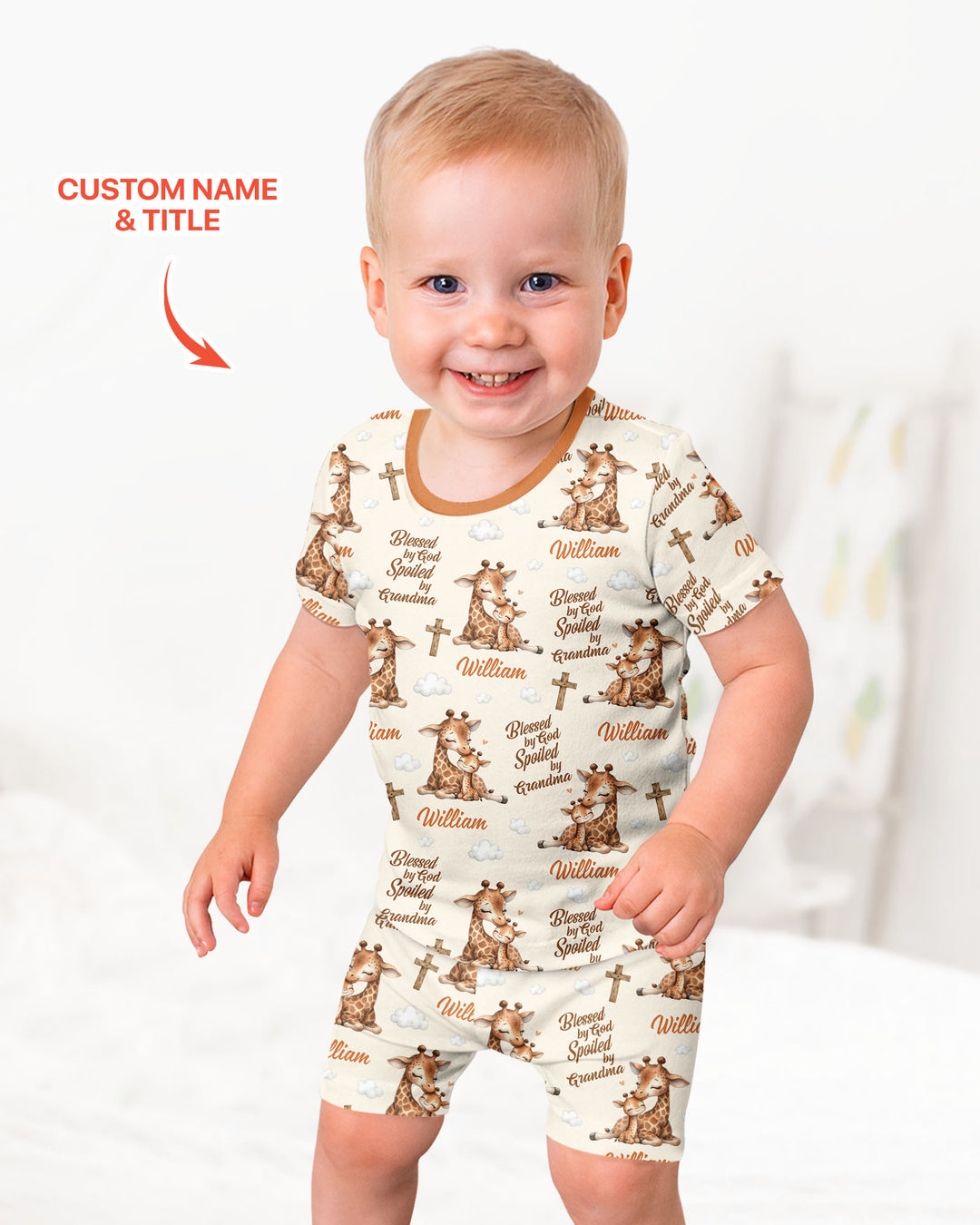 Custom Name Blessed By God Spoiled By Grandma Bamboo Two Piece Short Sleeve Shorts Pajama Set