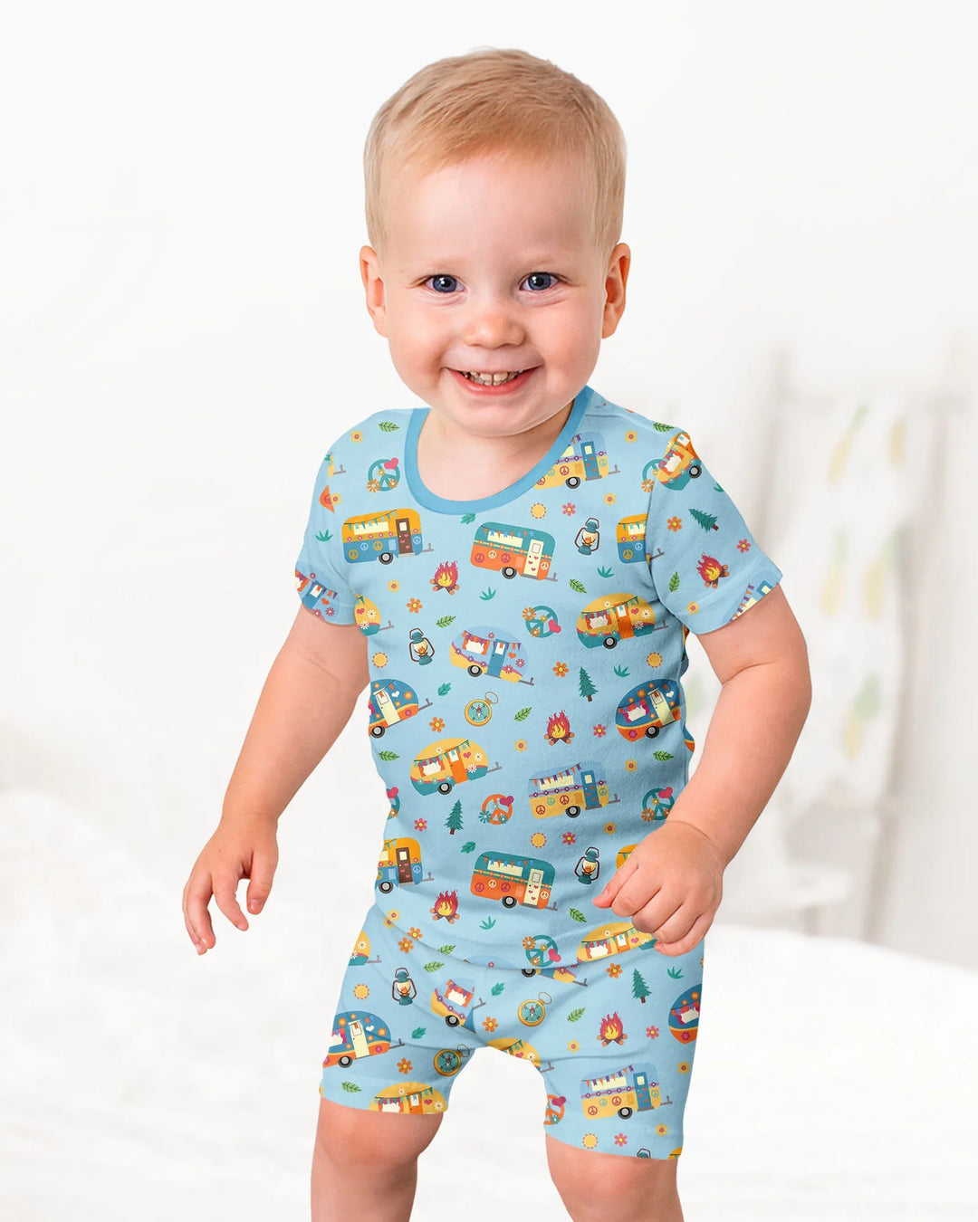 Happy Little Camper Bamboo Two Piece Short Sleeve Shorts Pajama Set
