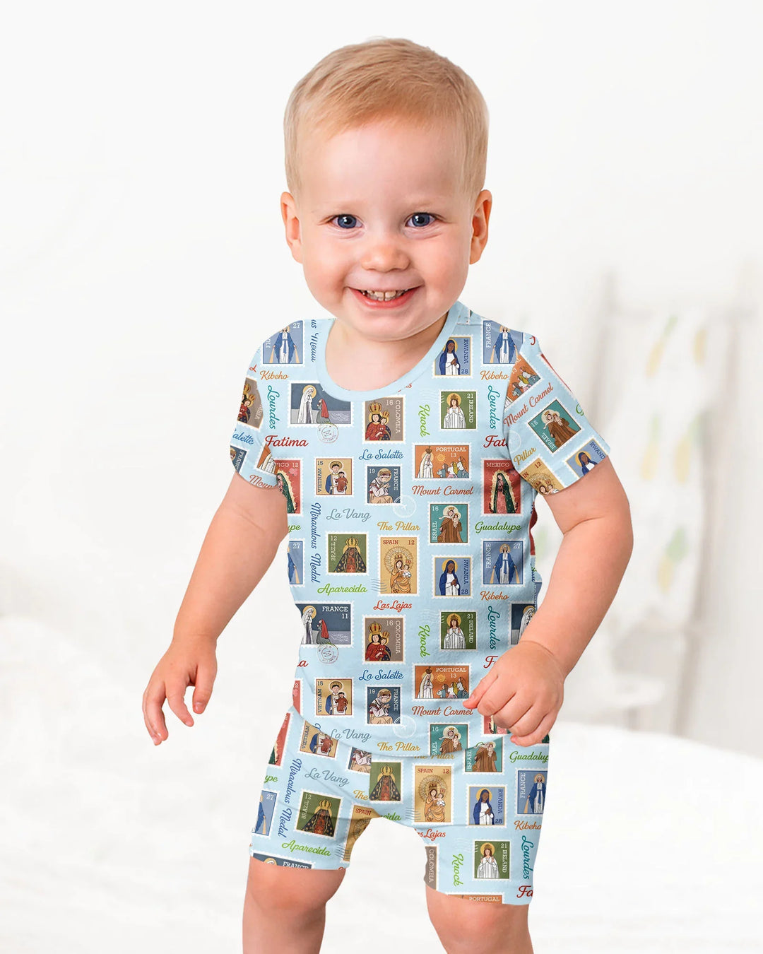 Our Lady, Around the World Bamboo Two Piece Short Sleeve Shorts Pajama Set