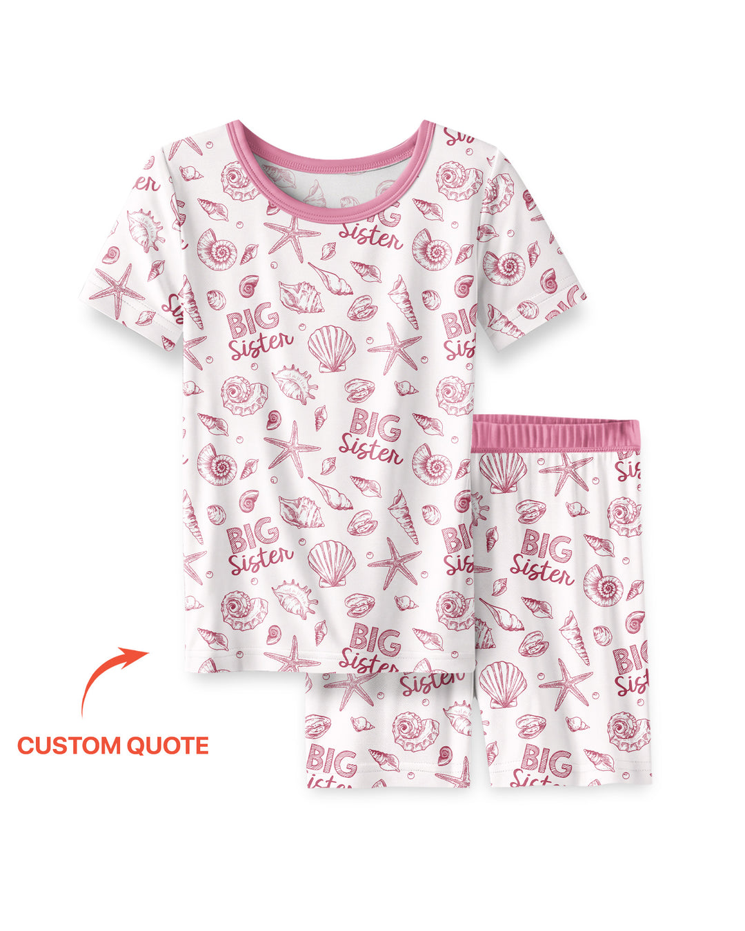 Coquette Seashell Matching Sibling Bamboo Two Piece Short Sleeve Shorts Pajama Set