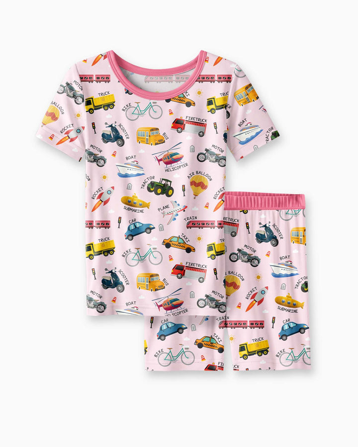 Vehicle Vocabulary Bamboo Two Piece Short Sleeve Shorts Pajama Set