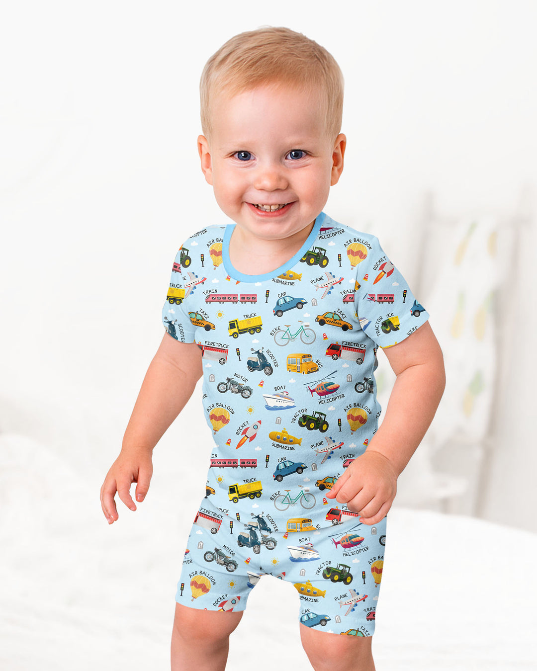Vehicle Vocabulary Bamboo Two Piece Short Sleeve Shorts Pajama Set
