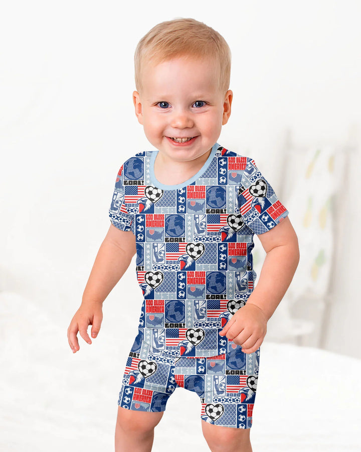 World Soccer God Bless America Bamboo Two Piece Short Sleeve Shorts Pajama Set