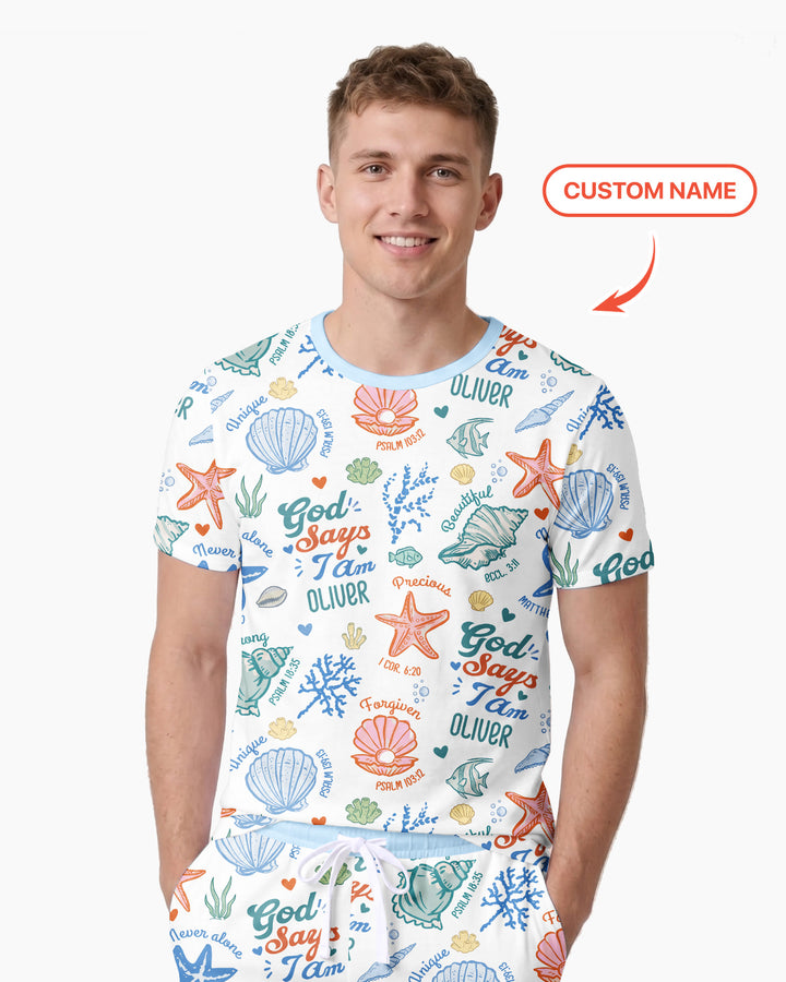 Coastal God Says I Am Custom Name Bamboo Men Short Sleeve Short Pajama Set