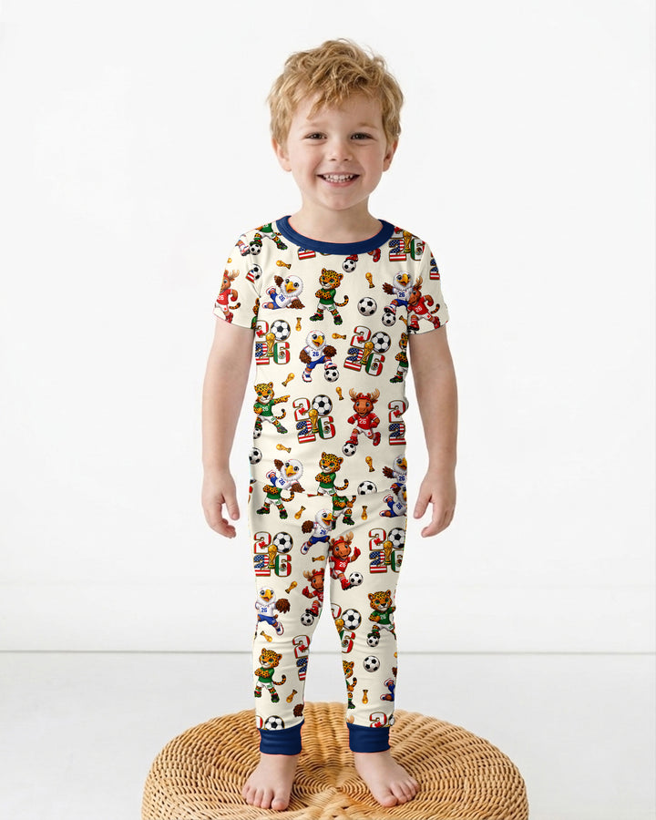 Cute Soccer Mascots USA CAN MEX Bamboo Two Piece Short Sleeve Pajama Set