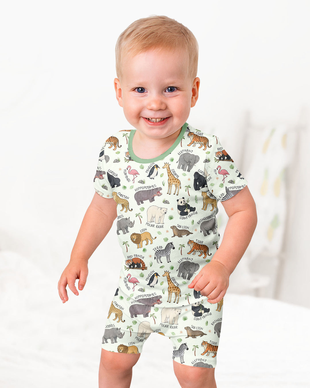 Safari Animals Bamboo Two Piece Short Sleeve Shorts Pajama Set
