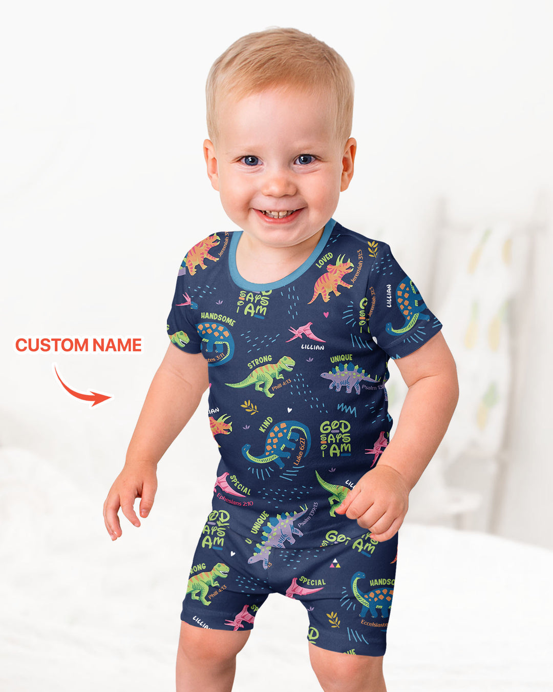 Custom Name God says I am Dinosaur Bamboo Two Piece Short Sleeve Shorts Pajama Set