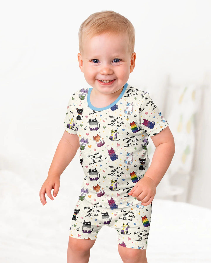 Loved & Safe Kitties Family Matching Bamboo Two Piece Short Sleeve Shorts Pajama Set