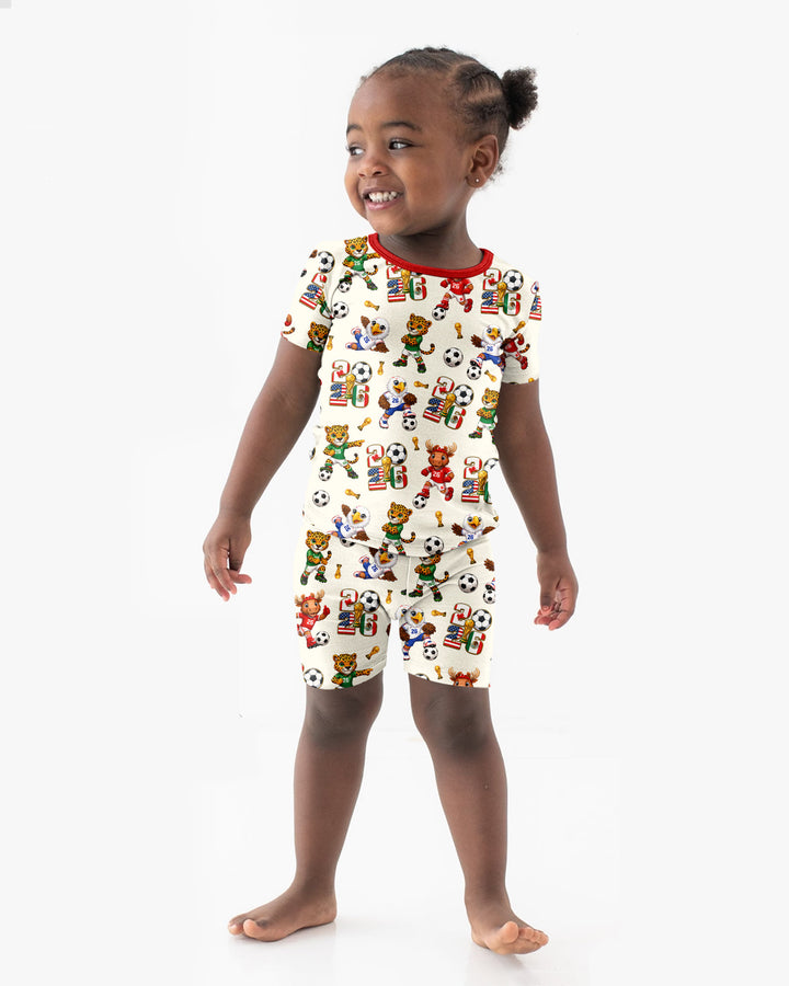 Cute Soccer Mascots USA CAN MEX Bamboo Two Piece Short Sleeve Shorts Pajama Set